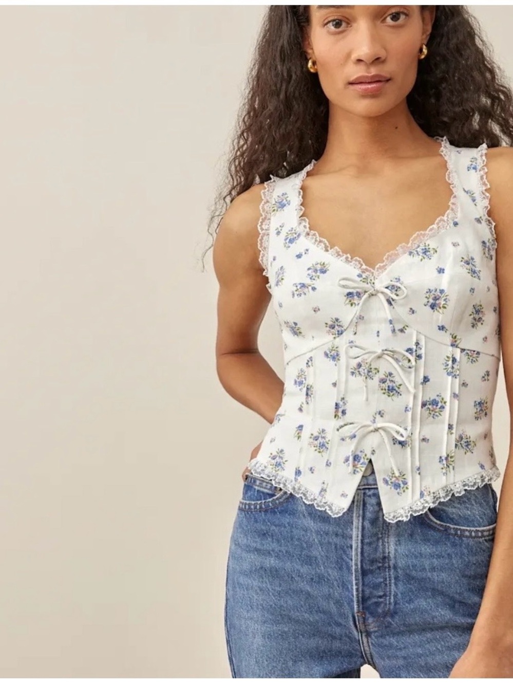Reformation Lace-Trim Corset Tank Top